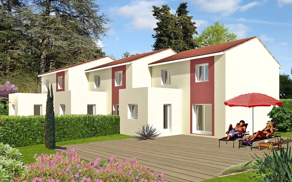Vue 3D d’étude des trois maisons possibles sur les lots, à Échirolles.